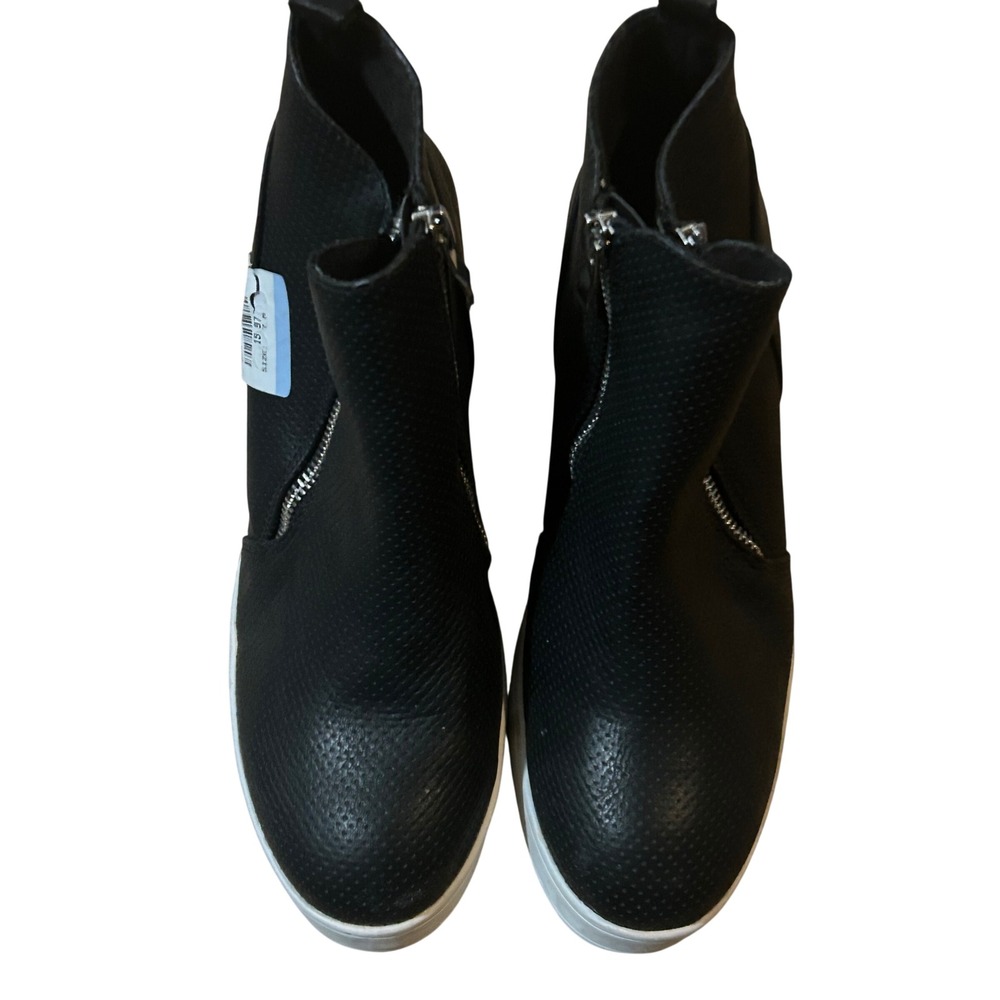 Black Perforated Side Zip Wedge High Top Sneakers Womens Size 8.5